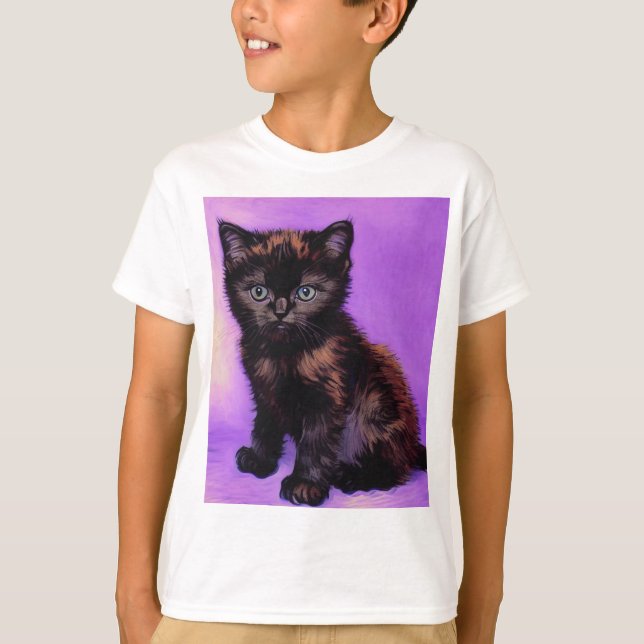 Van Gogh Stil Lila Cat T Shirt (Framsida)