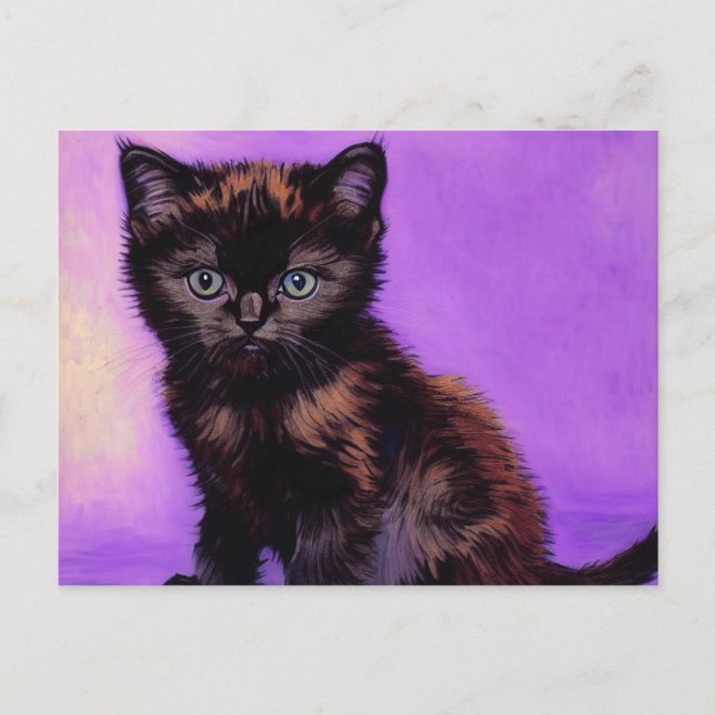 Van Gogh Stil Lila Cat Vykort (Framsida)