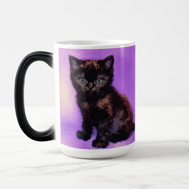 Van Gogh Stil Lila Katt Magisk Mugg (Vänster)