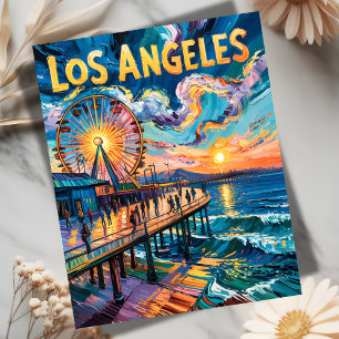 Van Gogh Stil Los Angeles Pier Sunset Travel Vykort