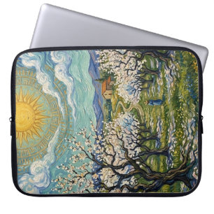 Van Gogh stil Mandelträdgård Solbelyst Blomning Laptop Fodral