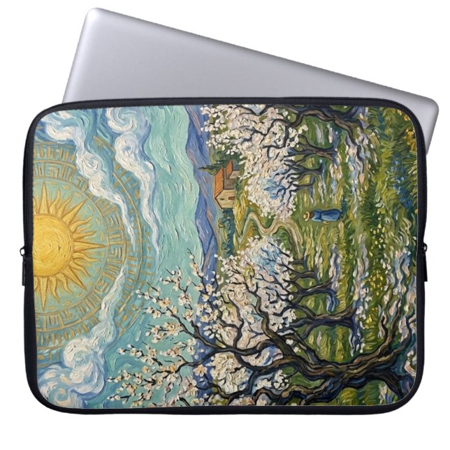 Van Gogh stil Mandelträdgård Solbelyst Blomning Laptop Fodral (Framsidan)