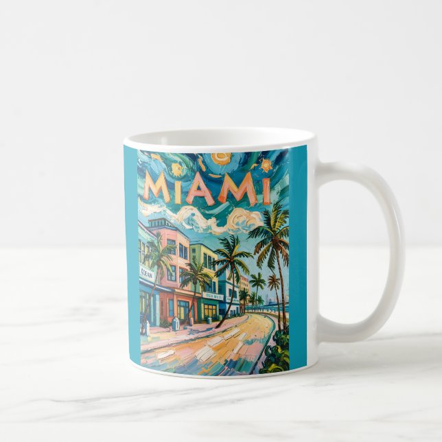 Van Gogh-stil Miami Ocean Drive Färgrik Strand Kaffemugg (Höger)