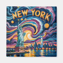 Van Gogh Stil New York Skyline & Liberty Travel Magnet