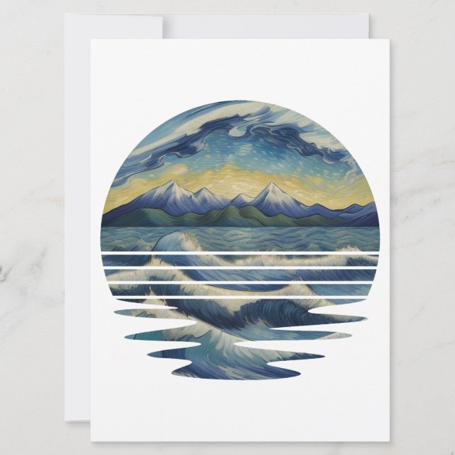 Van Gogh Stil Paintings Set, ett hav vid solnedgån Kort (Framsida)