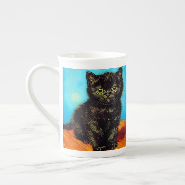 Van Gogh Stil Pouting Kitten Benporslin Mugg (Vänster)