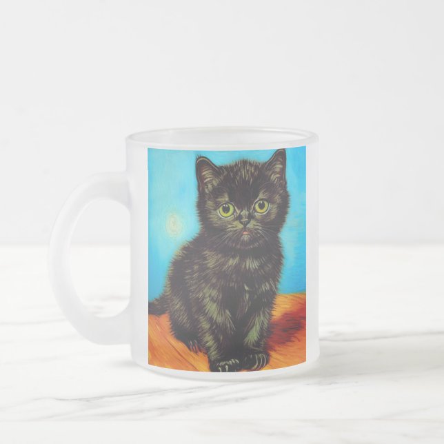 Van Gogh Stil Pouting Kitten Frostad Glasmugg (Vänster)