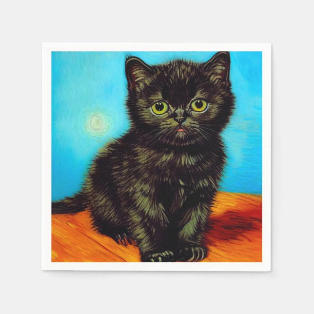 Van Gogh Stil Pouting Kitten Pappersservett (Framsidan)