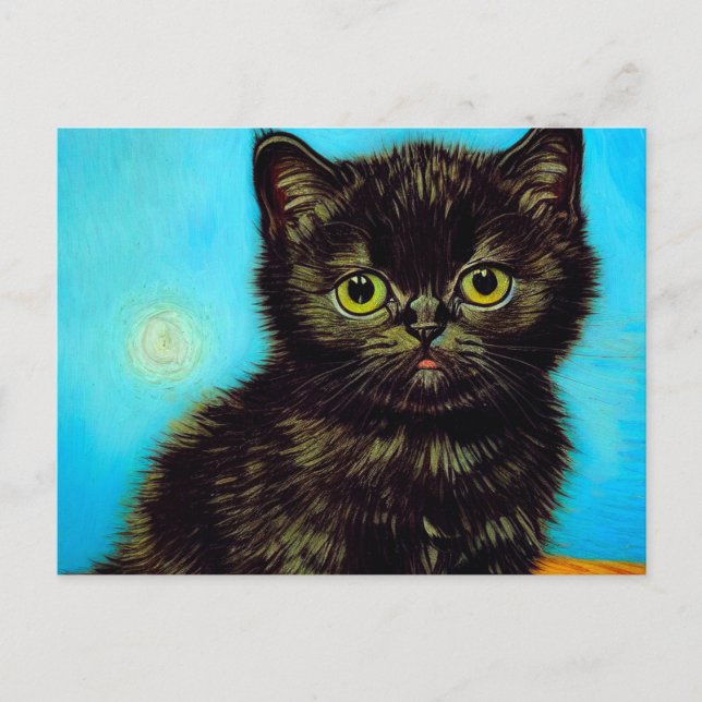 Van Gogh Stil Pouting Kitten Vykort (Framsida)