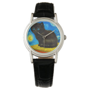 Van Gogh Stil Starry Night Cat Armbandsur