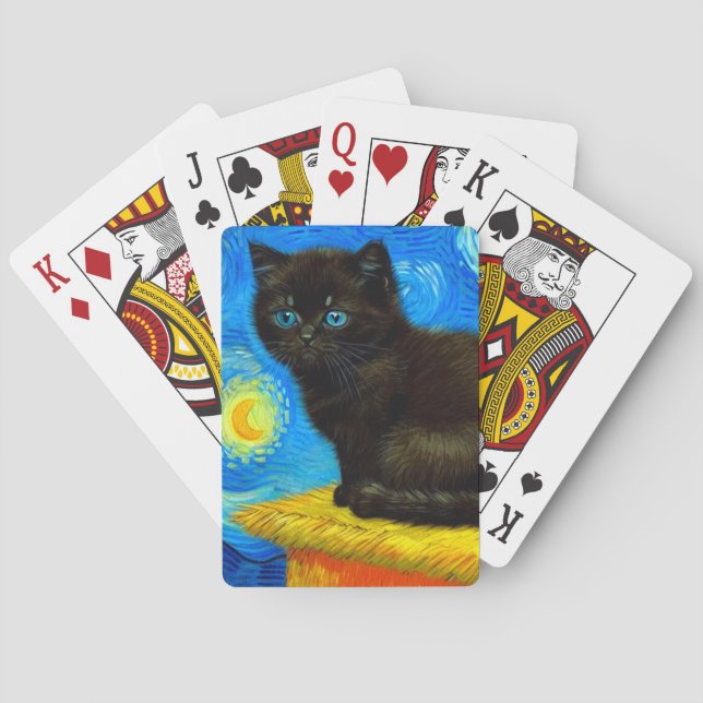 Van Gogh Stil Starry Night Cat Casinokort (Baksidan)