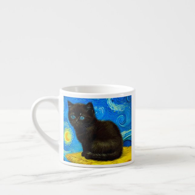 Van Gogh Stil Starry Night Cat Espressomugg (Vänster)