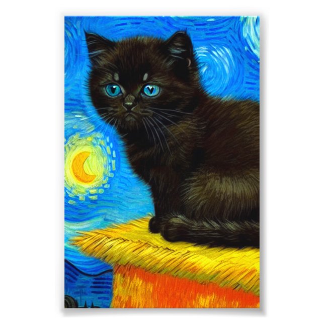 Van Gogh Stil Starry Night Cat Fototryck (Framsidan)