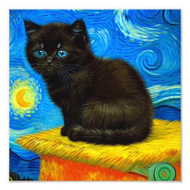 Van Gogh Stil Starry Night Cat Fototryck (Framsidan)