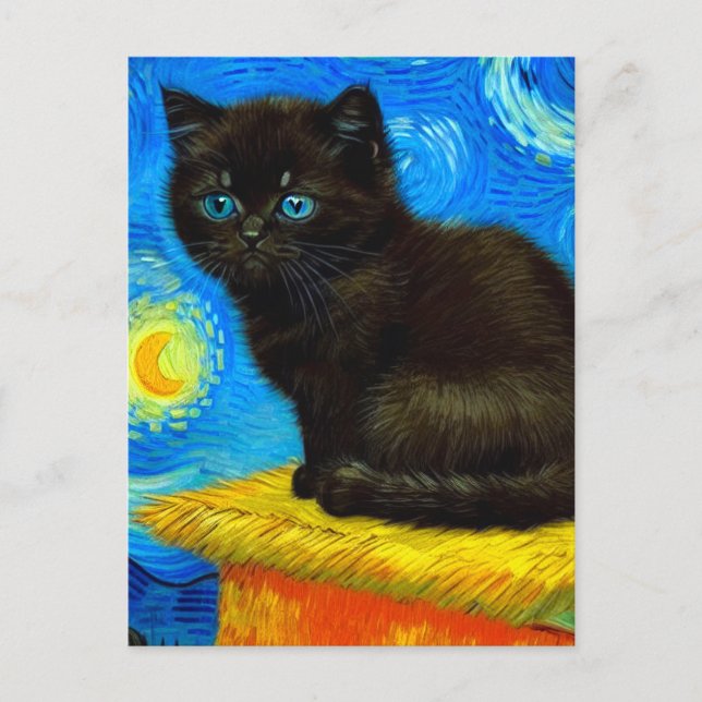 Van Gogh Stil Starry Night Cat Helg Vykort (Framsida)