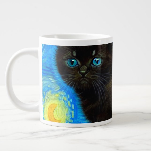 Van Gogh Stil Starry Night Cat Jumbo Mugg (Vänster)
