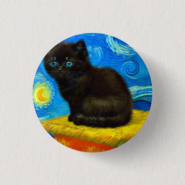 Van Gogh Stil Starry Night Cat Knapp (Framsida)