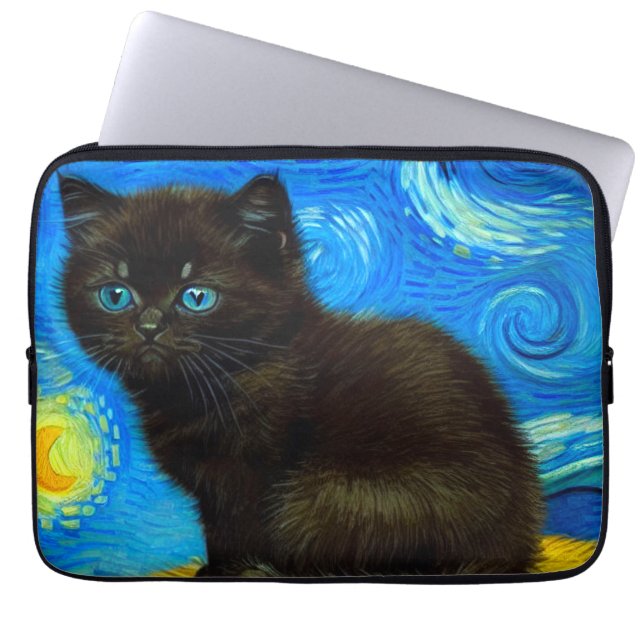 Van Gogh Stil Starry Night Cat Laptop Fodral (Framsidan)