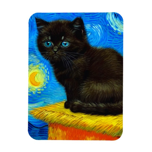 Van Gogh Stil Starry Night Cat Magnet (Vertikal)