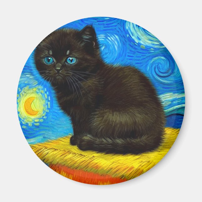 Van Gogh Stil Starry Night Cat Magnet (Framsidan)