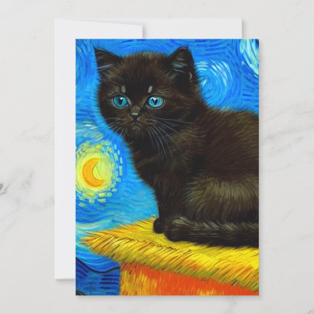 Van Gogh Stil Starry Night Cat Meddelande (Framsida)