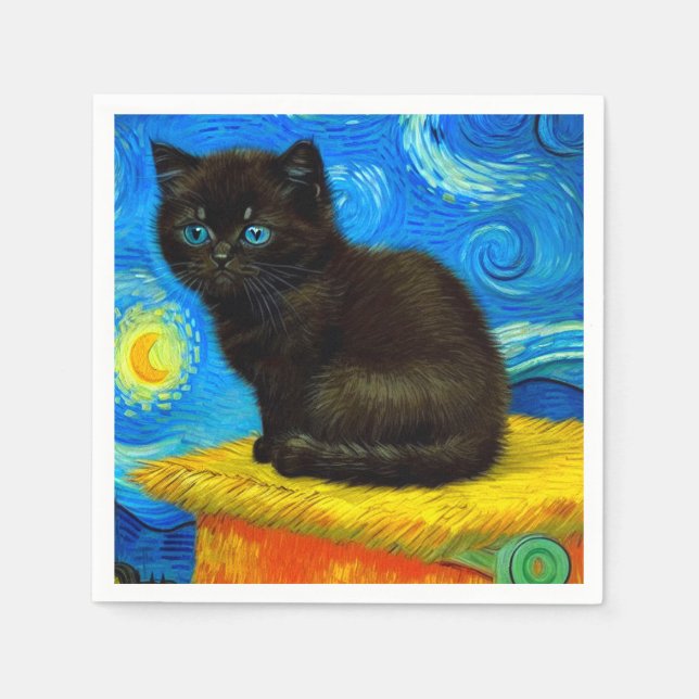 Van Gogh Stil Starry Night Cat Pappersservett (Framsidan)