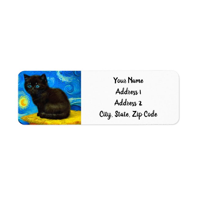 Van Gogh Stil Starry Night Cat Returadress Etikett (Framsidan)