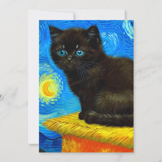 Van Gogh Stil Starry Night Cat Spara Datumet (Framsida)