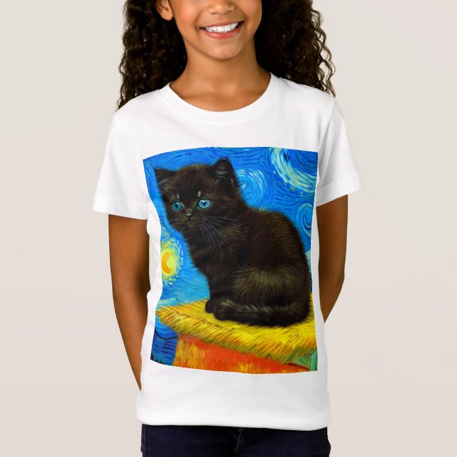 Van Gogh Stil Starry Night Cat T Shirt (Framsida)