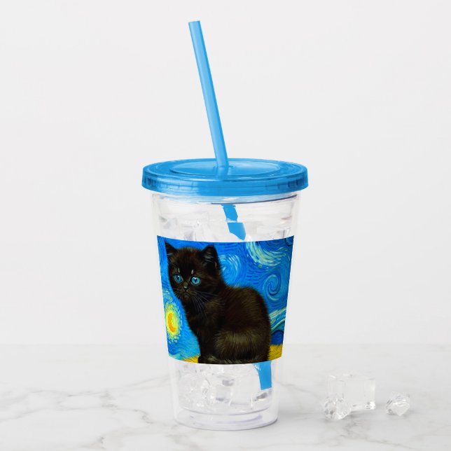 Van Gogh Stil Starry Night Cat Take Away Mugg (Framsida Ice)