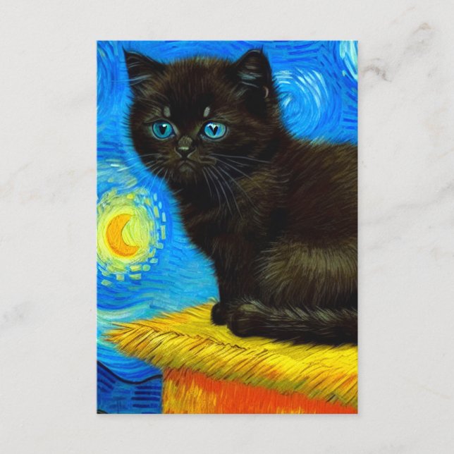 Van Gogh Stil Starry Night Cat Tilläggskort (Framsida)