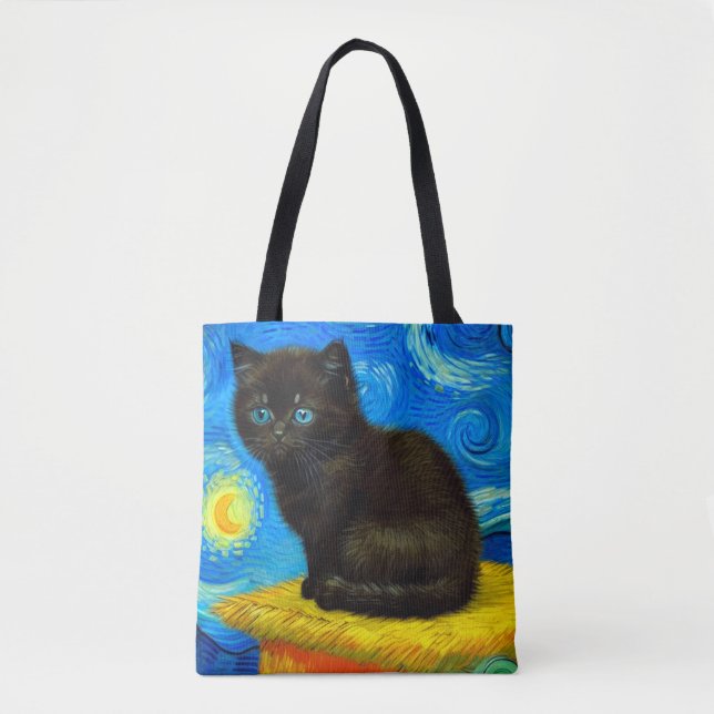 Van Gogh Stil Starry Night Cat Tygkasse (Framsida)