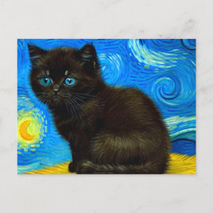 Van Gogh Stil Starry Night Cat Vykort