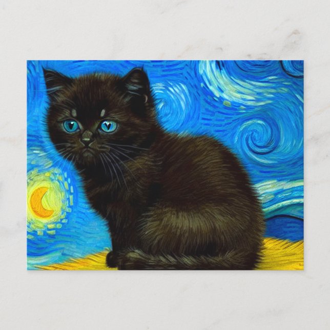 Van Gogh Stil Starry Night Cat Vykort (Framsida)
