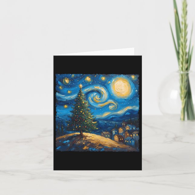 Van Gogh Stil Starry Night Julgran Vil Kort (Framsida)