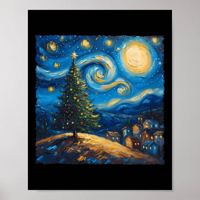 Van Gogh Stil Starry Night Julgran Vil Poster (Framsidan)