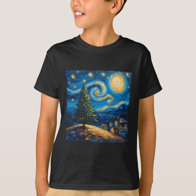 Van Gogh Stil Starry Night Julgran Vil T Shirt (Framsida)
