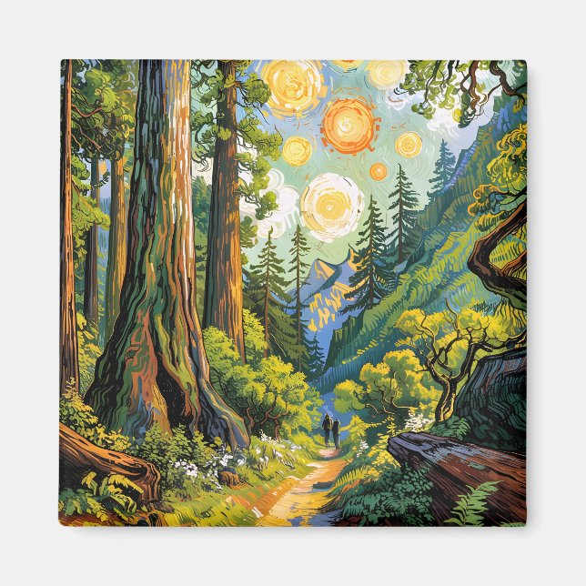 Van Gogh-stil stig i Redwood National Park  Magnet (Framsidan)