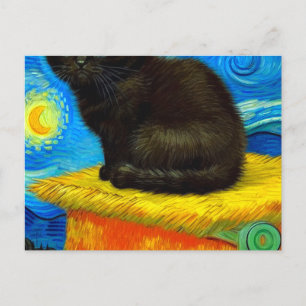 Van Gogh-stil Stjärnkväll Katt Vykort