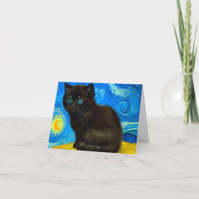 Van Gogh-stil Stjärnnatt Katt Inbjudan (Framsida)