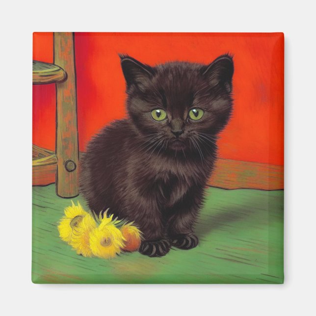 Van Gogh Stil Svart Katt Magnet (Framsidan)