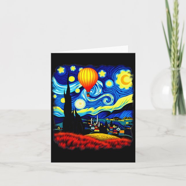 Van Gogh stil varmluftsballong stjärnkväll  Kort (Framsida)
