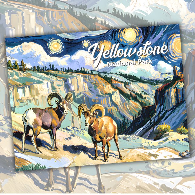 Van Gogh Stil Yellowstone Bighorn Sheep Anpassning Vykort (Van Gogh Style Yellowstone Bighorn Sheep Custom Postcard)