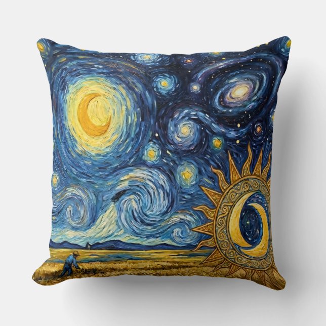 Van Gogh Stiliknande Stjärnig Skörd Gyllene Vetefä Kudde (Framsida)