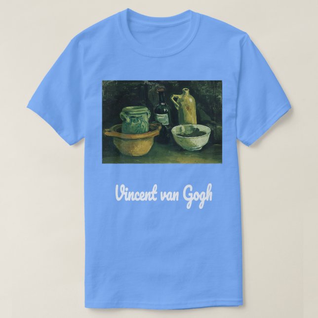 Van Gogh still Life med Pottery och Två Flaskor T Shirt (Design framsida)