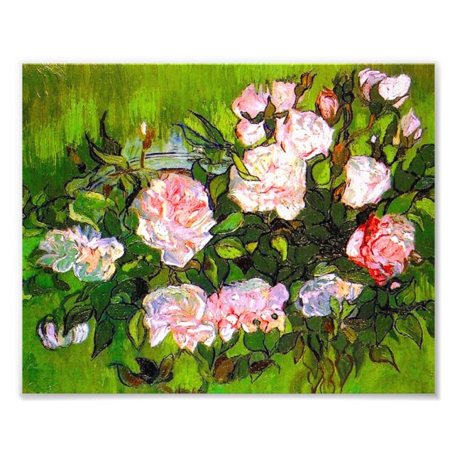 Van Gogh still Life med Rosa ros Fototryck (Framsidan)