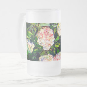Van Gogh still Life med Rosa ros Frostat Ölglas