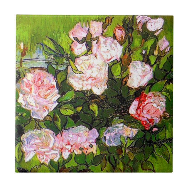 Van Gogh still Life med Rosa ros Kakelplatta (Framsidan)
