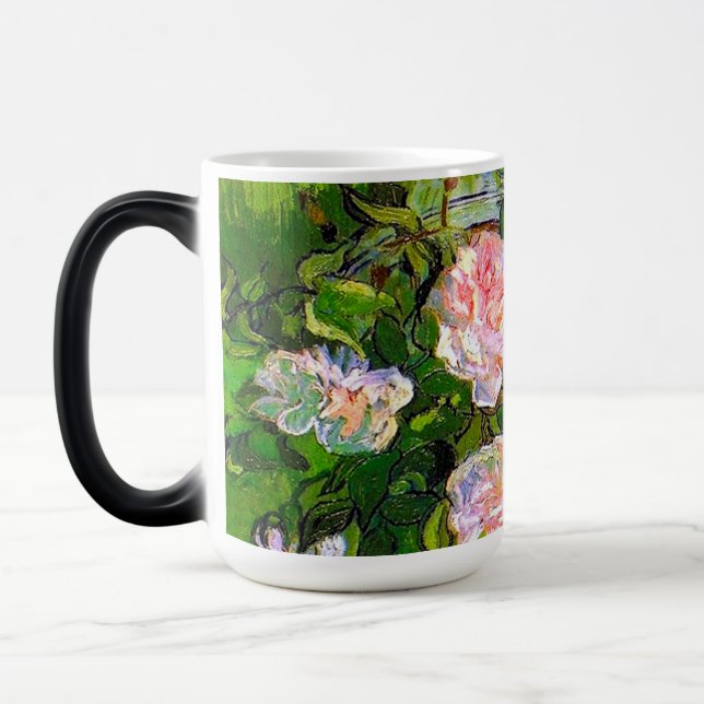 Van Gogh still Life med Rosa ros Magisk Mugg (Vänster)