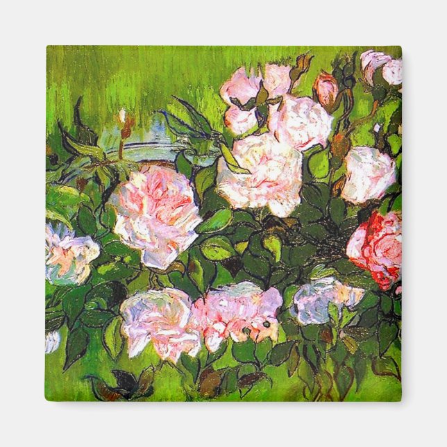 Van Gogh still Life med Rosa ros Magnet (Framsidan)
